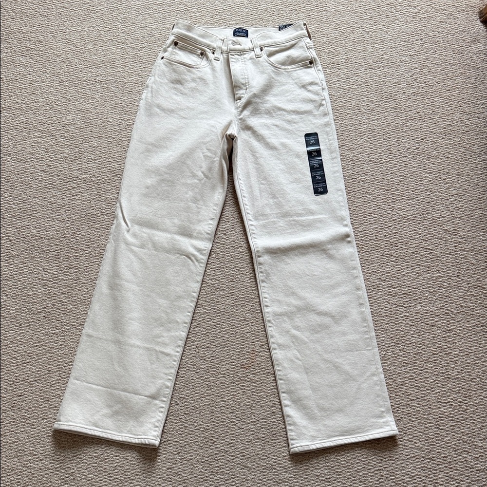 NWT J Crew Factory Women's Cream Full Length Slim Wide Leg Jeans Sz 26